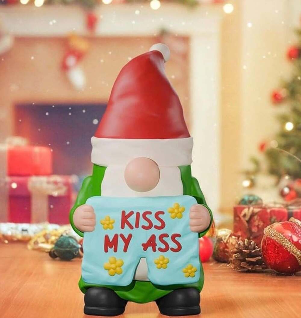 Funny Christmas Gnome Resin Statue Kiss My Holiday Decor